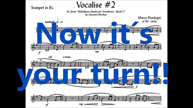🎺🎺 [TRUMPET VOCALISE ETUDE] Marcos Bordogni Vocalise For Trumpet #02 (Demo Solo And Play-along)