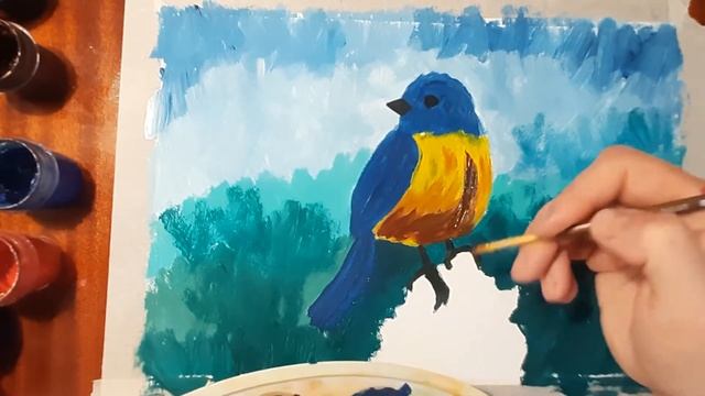 Как нарисовать птицу поэтапно. Мастер класс для детей и новичков, рисуем птицу на пне красками гуаш смотреть онлайн