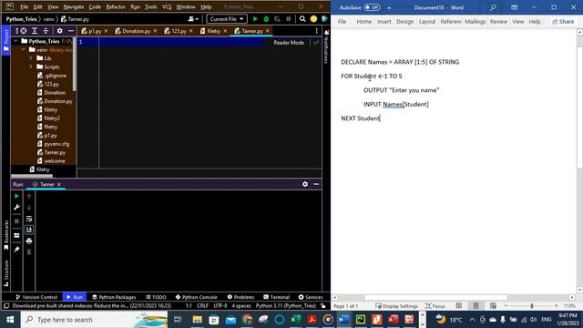 1D ARRAY in Pseudocode and Python смотреть онлайн