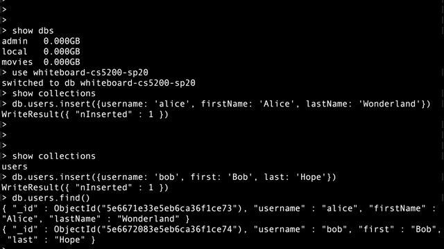 Interacting with MongoDB with the Mongo Client cs5200 sp20 10103 смотреть онлайн