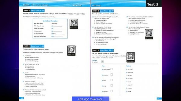 KET Listening 2020 TEST 3 - A2 Key for Schools 8 Practice Tests SIMPLY with ANSWER KEY