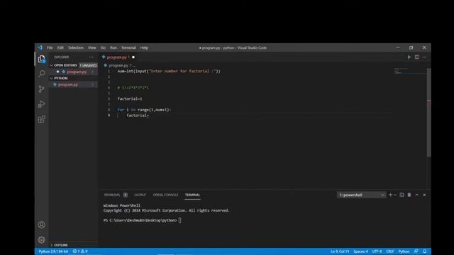Find Factorial Number using for loop in python |Hindi #Factorial #Python code #VsCode #Loop смотреть онлайн