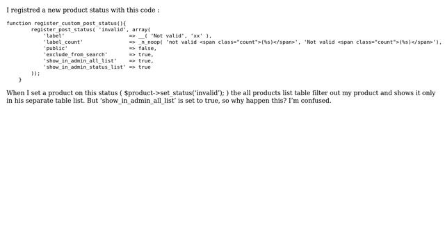 Wordpress: Custom product status get filtered on all product list views смотреть онлайн