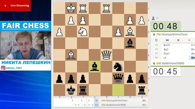 [RU] 22.05.2021. Титульная Арена 1+0 на Lichess.org Играет Дмитрий Андрейкин, у микрофона Никита.Л смотреть онлайн