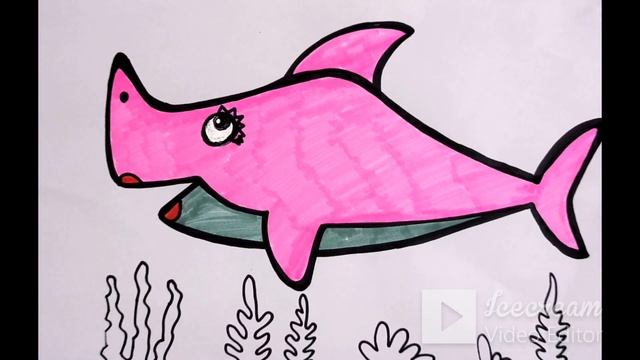 How to Draw a Pink Mummy Shark Drawing Coloring Painting for Kids & Toddlers, coloring for kids смотреть онлайн