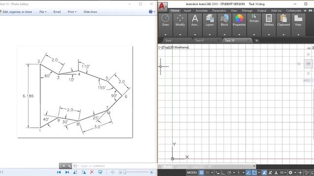 AutoCAD 2019 - Line Command (Part 7) - Task 9 and Task 10 - Relative Polar Coordinate System смотреть онлайн
