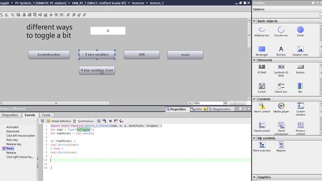 WinCC Unified V16: Toggle / invert a bit in different ways with JavaScript смотреть онлайн