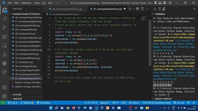 NumPy Tutorial ufuncs Set Operations || unique() union1d() intersect1d() setdiff1d() setxor1d() #40 смотреть онлайн