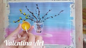 #гуашь Как нарисовать веточки вербы в стеклянном бокале(вдохновлено по мастер классу @Олег Бирюков