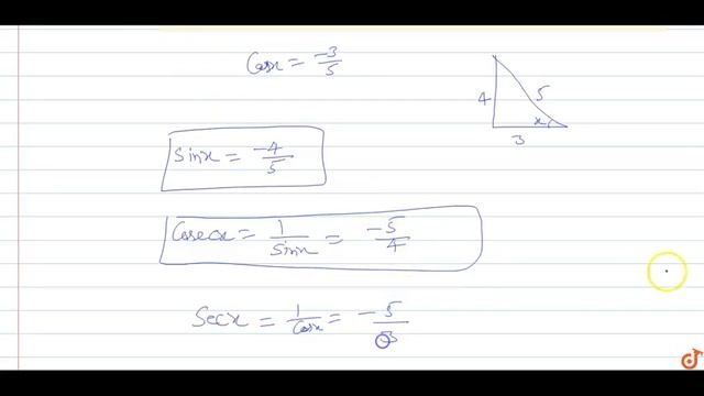 lf cosx = `-3/5`,x lies in the third quadrant, find the values of other five trignometric funct... смотреть онлайн