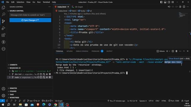 Merge y eliminación de rama de #git desde #vscode смотреть онлайн