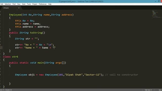 toString() function in Java Program смотреть онлайн