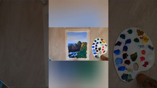 Painting with gouache. Mountain landscape /Живопись гуашью. Горный пейзаж. Пошаговый урок живописи. смотреть онлайн