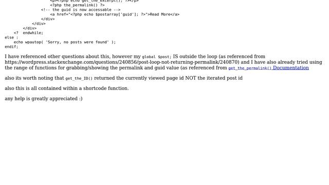 Wordpress: Loop returns the current page's permalink and guid instead of the post in the loop смотреть онлайн