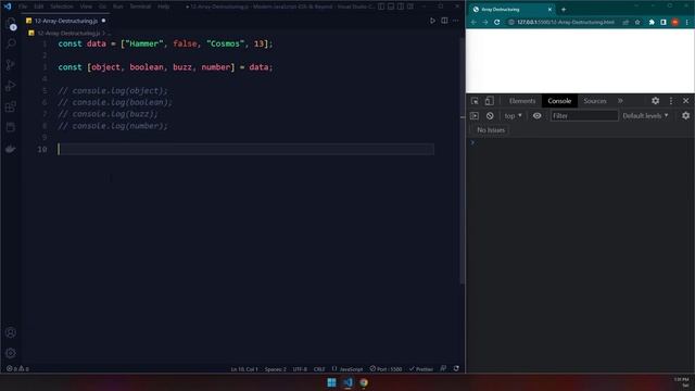 12- Array Destructuring (Modern JavaScript - ES6 & Beyond) смотреть онлайн