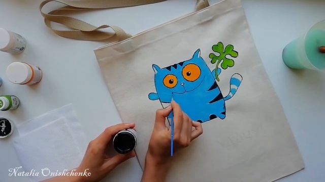 Декор Экосумки текстильными красками Синий кот – Несу удачу! | DIY ECO BAG смотреть онлайн