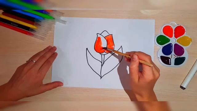 Как нарисовать цветок ??? | Рисуем тюльпан | Рисуем красками смотреть онлайн