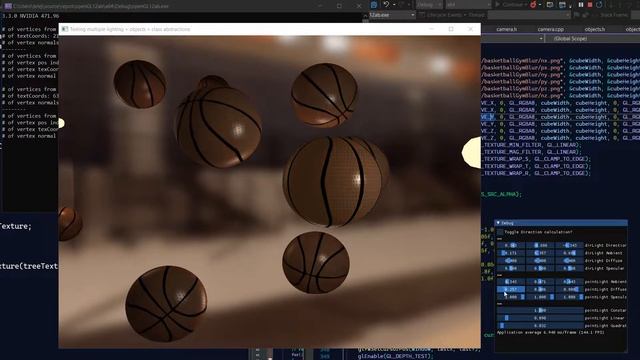 Multiple basketball objects + multiple lighting using Phong lighting model using modern OpenGL 3.3. смотреть онлайн