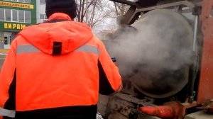 Ямочный ремонт дорог с помощью рециклера  Разогрев асфальтной смеси