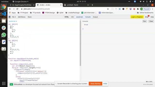 Javascript Program to deep compare two Objects, Arrays, Strings, Numbers in hindi смотреть онлайн