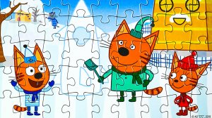 Три Кота зимой лепят ракету - собираем пазл для детей Три Кота | Раскрашка ТВ