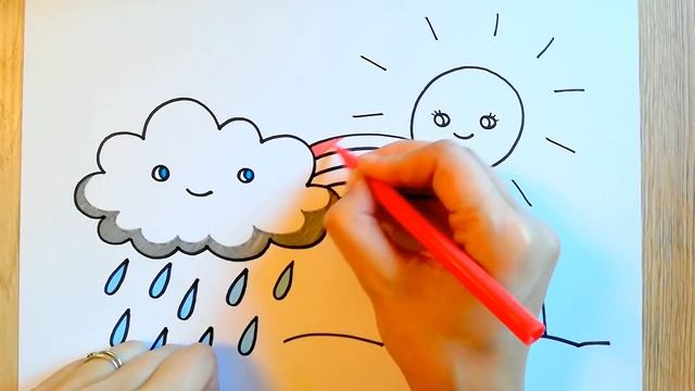 HOW TO DRAW Weather - Rainy Cloud, Rainbow and Sun - Colored with markers смотреть онлайн