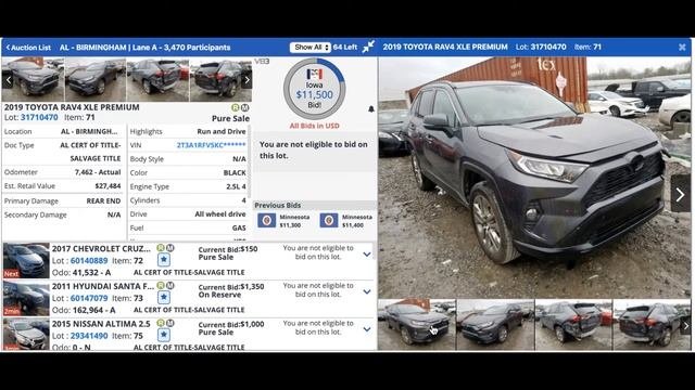 2019 TOYOTA RAV4 XLE PREMIUM - 11800$ - Copart, IAAI, Manheim, Usa Cars, Export смотреть онлайн