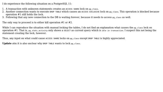 Databases: Causes for pg_class locks except DROP TABLE смотреть онлайн