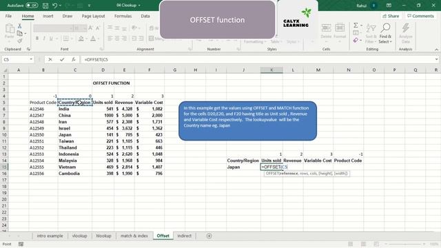 How to use Offset function in Excel | Excel formula | Excel training | Calyx Learning смотреть онлайн