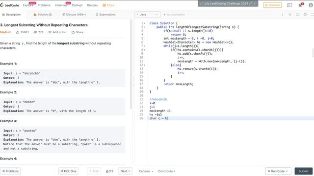 Leetcode 3: Longest substring without repeating characters (Java) смотреть онлайн