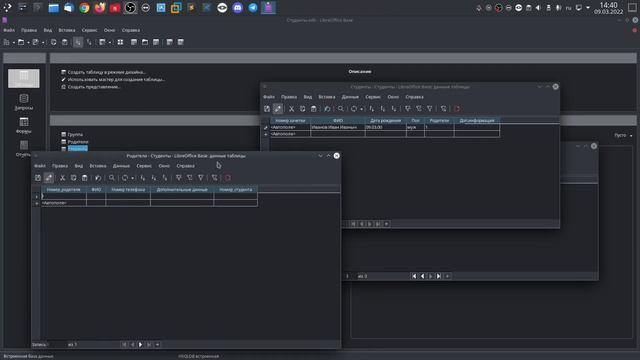 Ввод данных в таблицу в режиме таблицы СУБД LibreOffice Base. смотреть онлайн