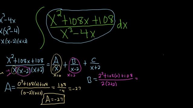 Integral with Partial Fractions Cover Up Method (x^2 + 108x + 108)/)(x^3 - 4x) смотреть онлайн