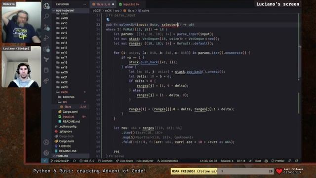 ? Rust vs ? Python: Advent of code in Rust - solving days 24 & 25/2021 (Twitch Live 2022-10-10) смотреть онлайн