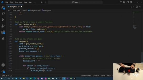 ASMR Python Coding: Scripting Hangman Game | Relaxing Keyboard Sounds