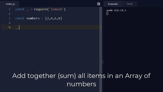 Add together all items in an Array of numbers using Lodash смотреть онлайн