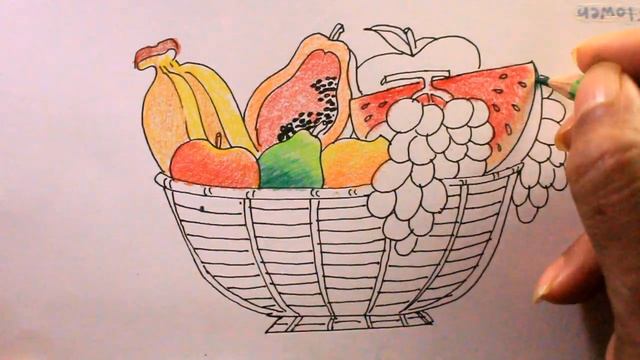 How TO Draw a fruits busket step by step/رسم سلة الفواكه, смотреть онлайн