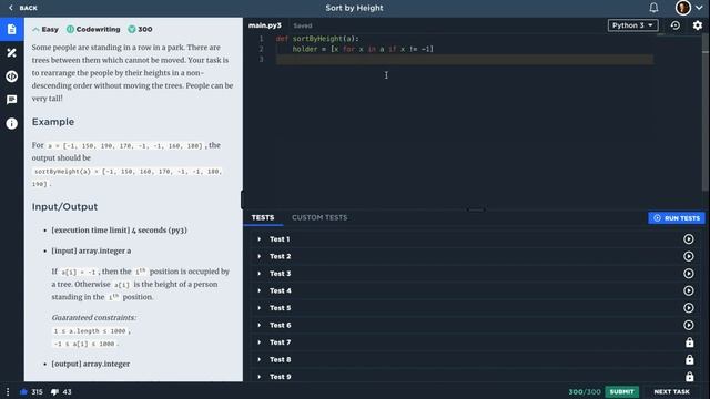 Sort by Height ( sortByHeight ) - CODESIGNAL - Python смотреть онлайн