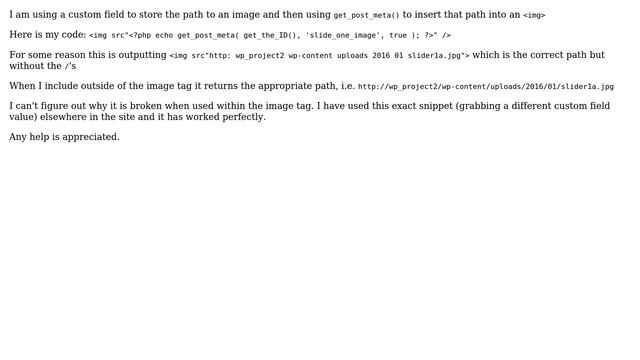 Wordpress: get_post_meta returning broken path in image src смотреть онлайн