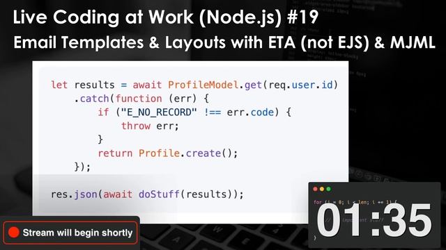 Live Coding at Work (Node.js) #19: Email Templates & Layouts with ETA (not EJS) & MJML смотреть онлайн