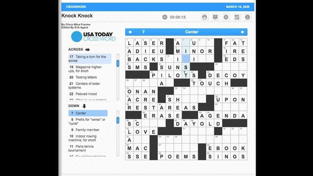 S02E76 USA Today Crossword "Knock Knock" March 16, 2020 смотреть онлайн
