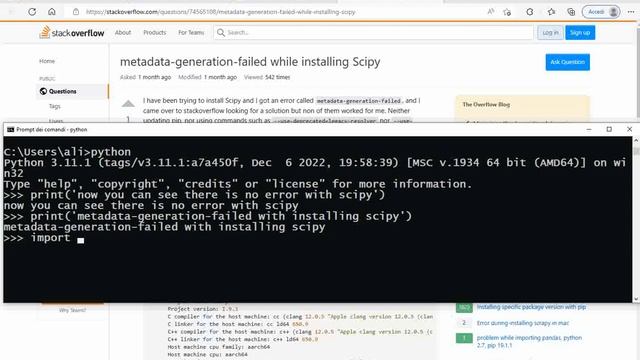 Metadata Generation Failed With Installing Scipy