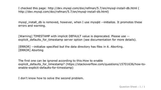 MySQL : Initializing mysql directory error смотреть онлайн