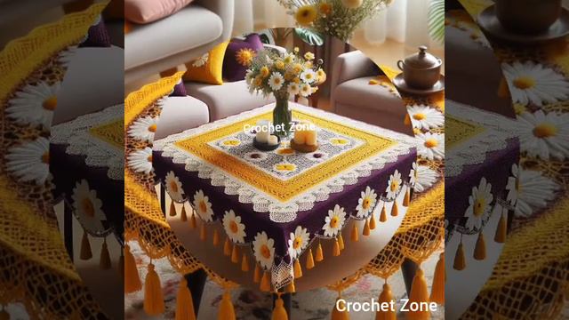 Crochet coffee table cover design knitted with yarn. (share ideas created by AI) смотреть онлайн