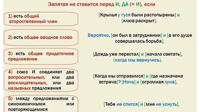 Когда в ССП не ставится запятая перед И (ДА в значении "И") смотреть онлайн