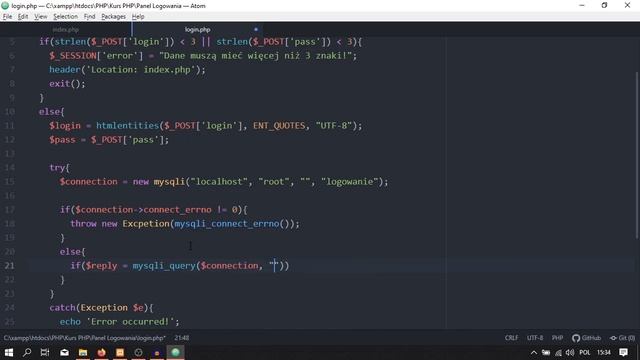 Kurs PHP - cz. 6/6 | Panel logowania z bazą danych смотреть онлайн