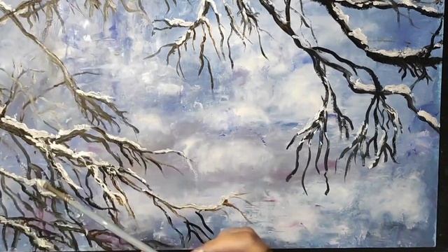 Зимний пейзаж маслом, на рисовальной бумаге, сжатая версия. Подпишись, будем писать вместе? смотреть онлайн