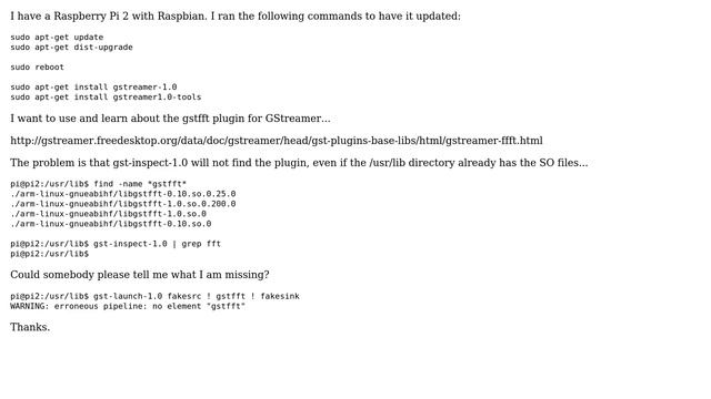 Raspberry Pi: Install gstfft for gstreamer-1.0 in Raspberry Pi 2 смотреть онлайн
