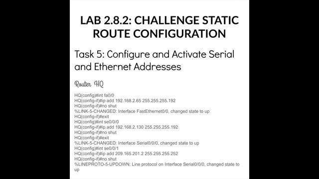 Lab 2.8.2: Challenge Static Route Configuration смотреть онлайн