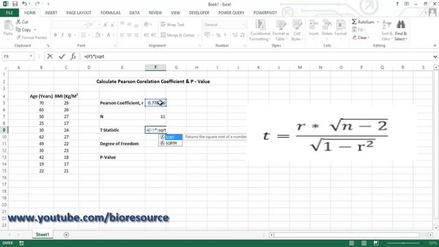 How to calculate Pearson correlation coefficient and p value in excel смотреть онлайн