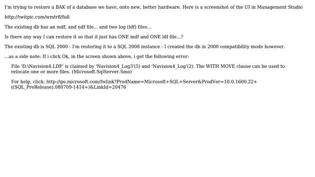SQL Backup - Restoring to different data / log files - Changing file structure...? смотреть онлайн